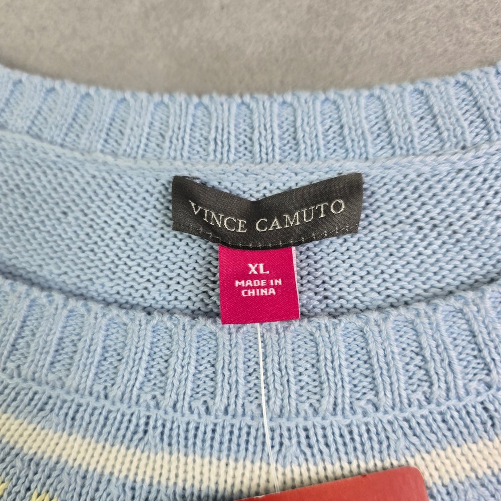 Vince Camuto Easter Sweater Womens XL Light Blue Rabbit Fair Isle Knit Bunny New - Picture 4 of 6